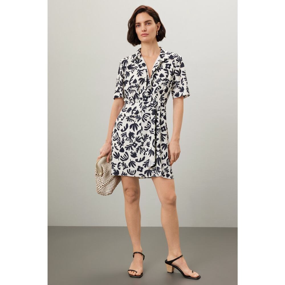 DONNA MORGAN White Black Abstract Printed Front Button Mini Dress Size US8